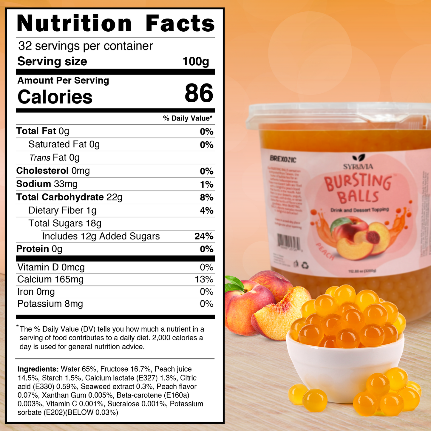 Nutrition Facts 7 LB Peach Flavored Boba