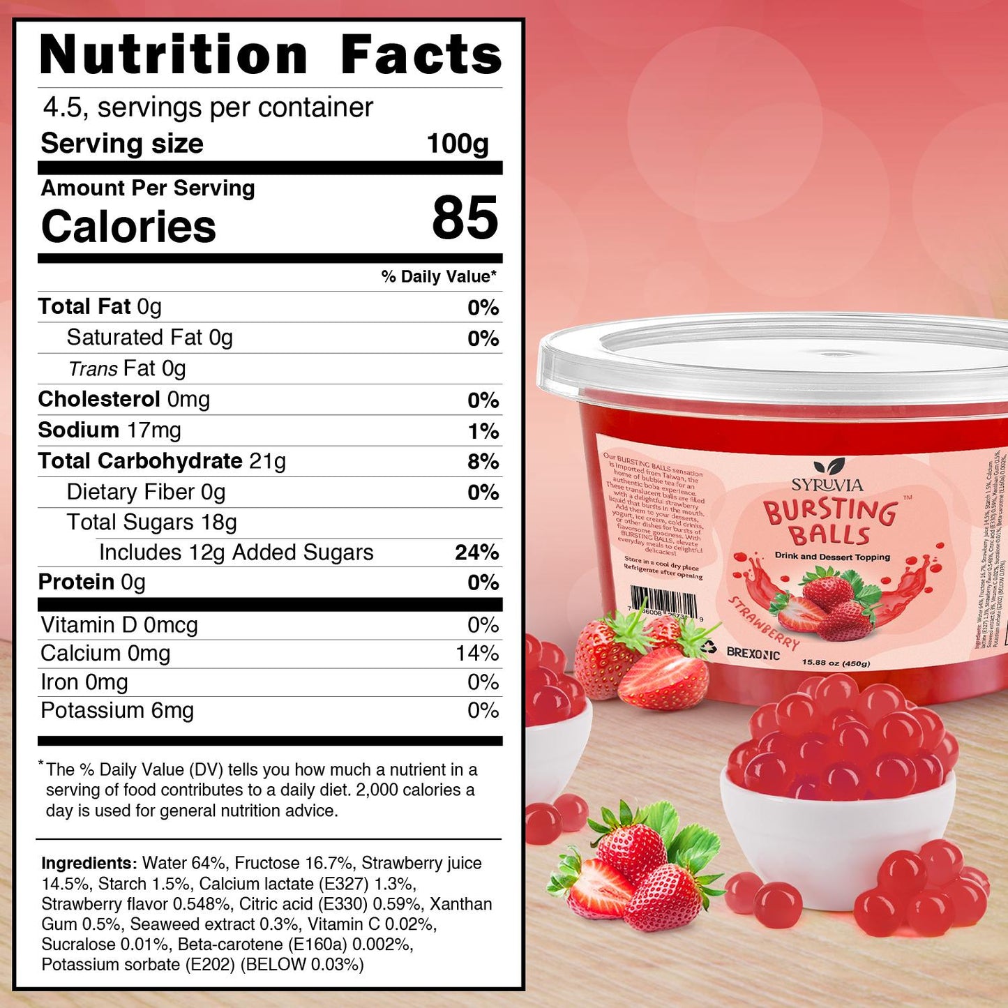 Nutrition facts Strawberry Flavored Boba