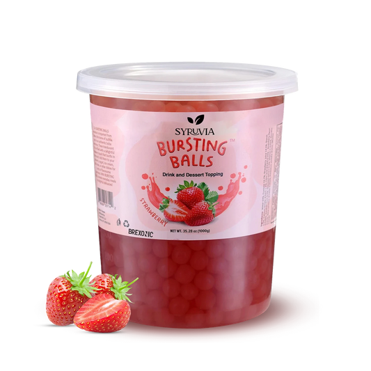 2 LB Strawberry Flavored Boba Balls for a Bursting and Popping Boba Experience ( 1 case 12x 2lb)