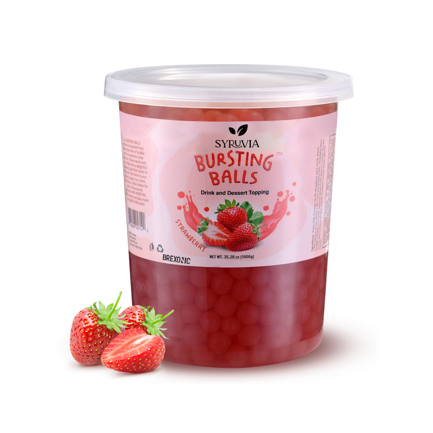 2 LB Strawberry Flavored Boba Balls for a Bursting and Popping Boba Experience ( 1 case 12x 2lb)